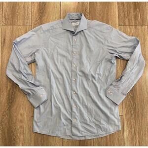 Eton Contemporary Men's Dress Shirt Light Blue with Subtle Check Pattern, 16 (L)